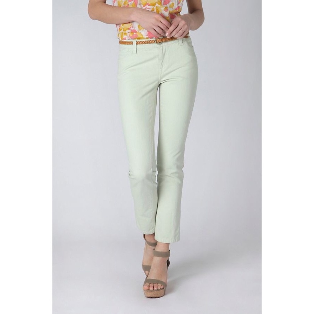 Anthropologie Pilcro And The Letterpress Hyphen Green Linen Straight Ankle Jeans